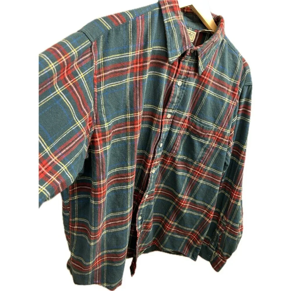 LL Bean VTG 90s Flannel Button Up Shirt Plaid Red Green Grunge Mens Xl